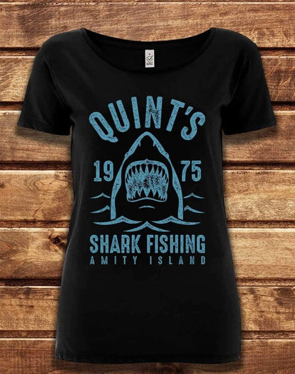 DELUXE Quint's Shark Fishing Organic Scoop Neck T-Shirt 8-10 / Black  - Off World Tees
