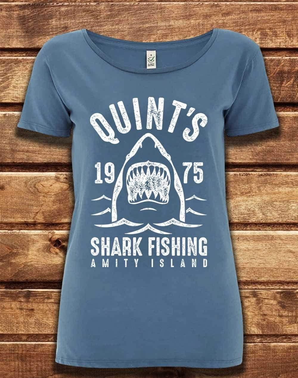 DELUXE Quint's Shark Fishing Organic Scoop Neck T-Shirt 8-10 / Faded Denim  - Off World Tees