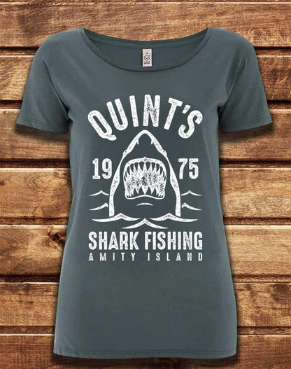 DELUXE Quint's Shark Fishing Organic Scoop Neck T-Shirt 8-10 / Light Charcoal  - Off World Tees