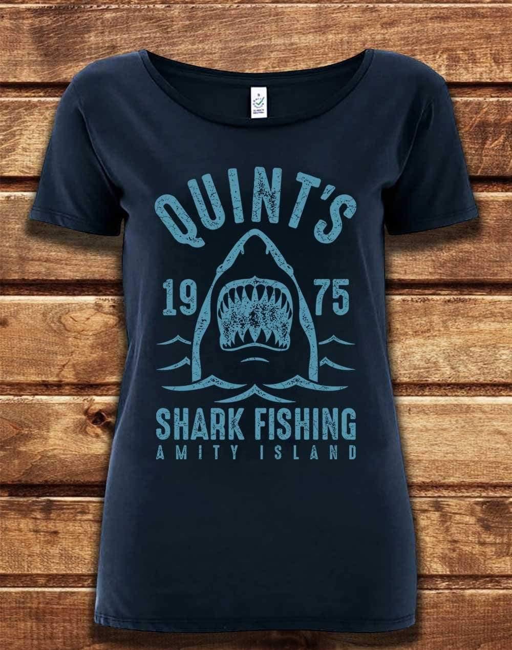 DELUXE Quint's Shark Fishing Organic Scoop Neck T-Shirt 8-10 / Navy  - Off World Tees