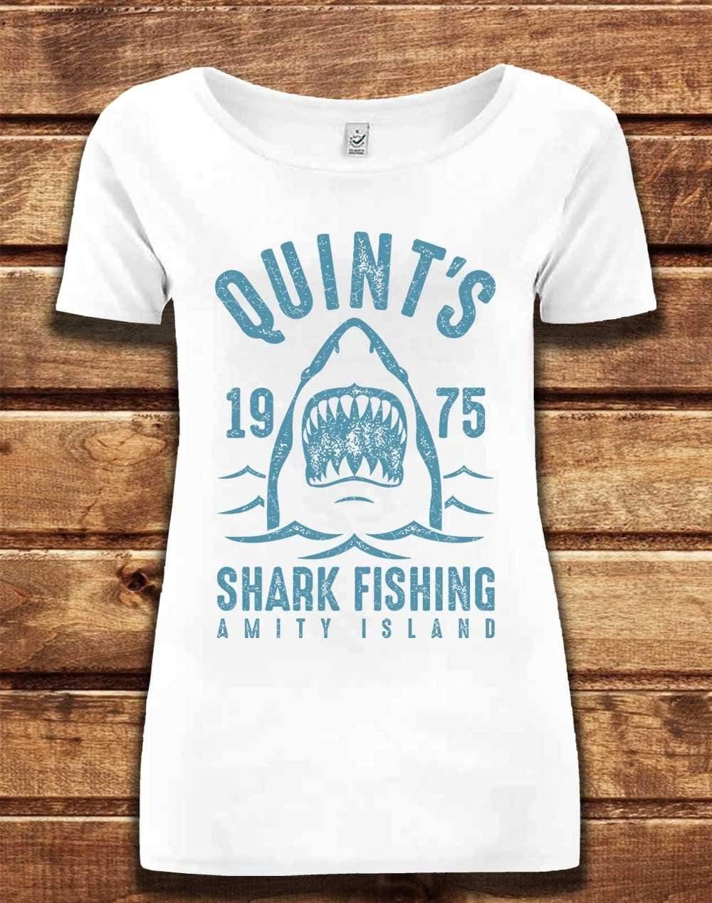 DELUXE Quint's Shark Fishing Organic Scoop Neck T-Shirt 8-10 / White  - Off World Tees