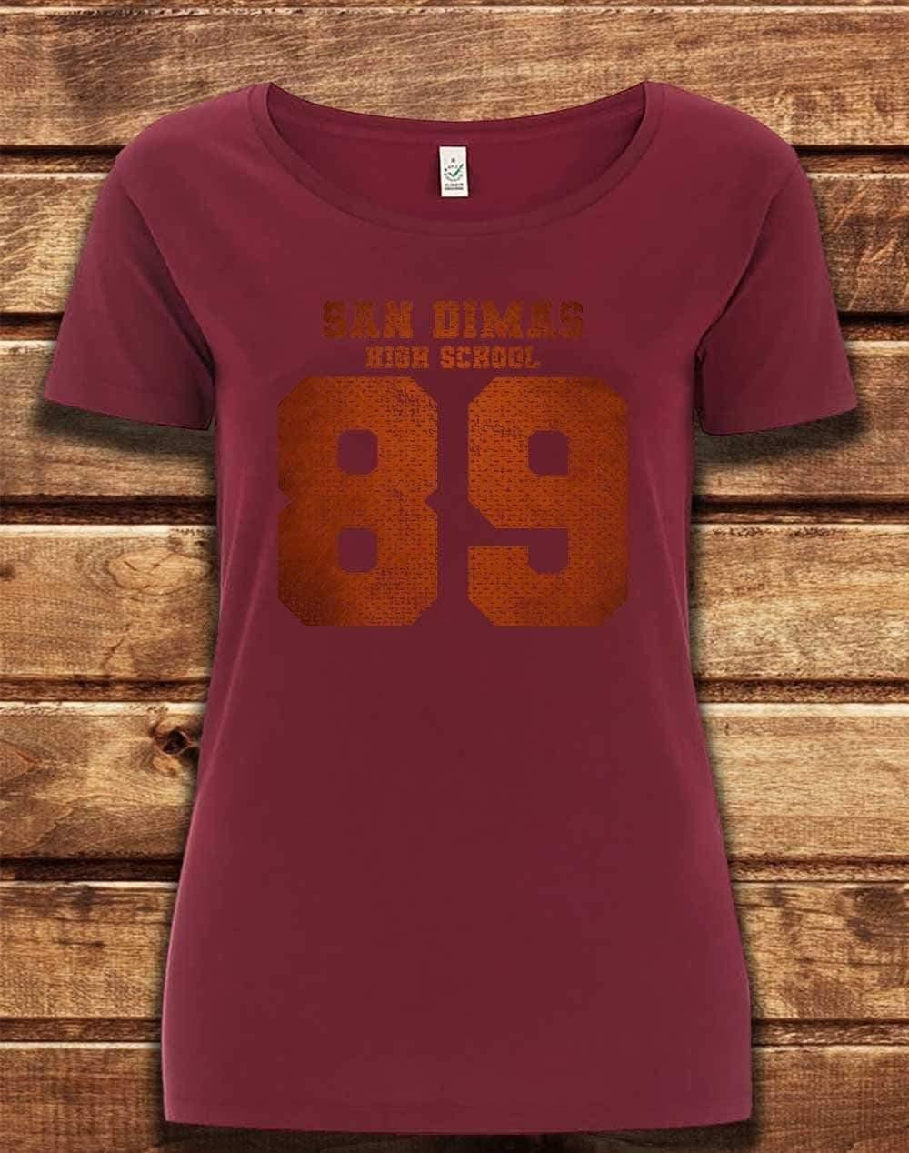 DELUXE San Dimas High School 89 Organic Scoop Neck T-Shirt 8-10 / Burgundy  - Off World Tees