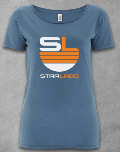 DELUXE Star Labs Logo Organic Scoop Neck T-Shirt 8-10 / Faded Denim  - Off World Tees