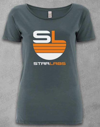 DELUXE Star Labs Logo Organic Scoop Neck T-Shirt 8-10 / Light Charcoal  - Off World Tees