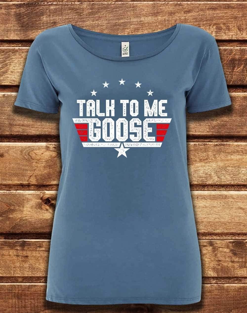 DELUXE Talk to me Goose Organic Scoop Neck T-Shirt 8-10 / Faded Denim  - Off World Tees
