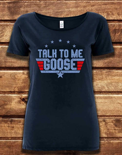 DELUXE Talk to me Goose Organic Scoop Neck T-Shirt 8-10 / Navy  - Off World Tees