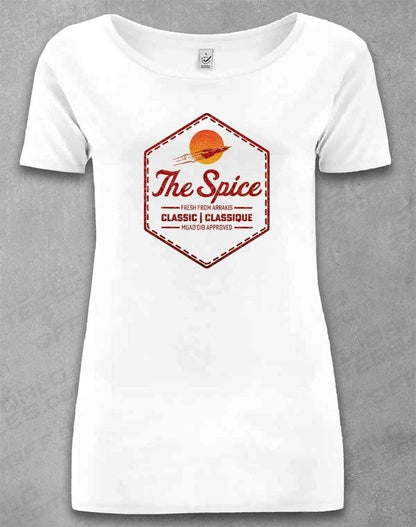 DELUXE The Spice Retro Logo Organic Scoop Neck T-Shirt 8-10 / White  - Off World Tees