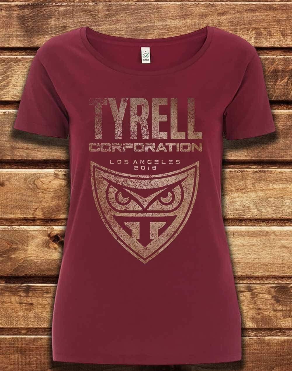DELUXE Tyrell Corporation Distressed Logo Organic Scoop Neck T-Shirt 8-10 / Burgundy  - Off World Tees