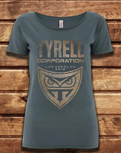 DELUXE Tyrell Corporation Distressed Logo Organic Scoop Neck T-Shirt 8-10 / Light Charcoal  - Off World Tees