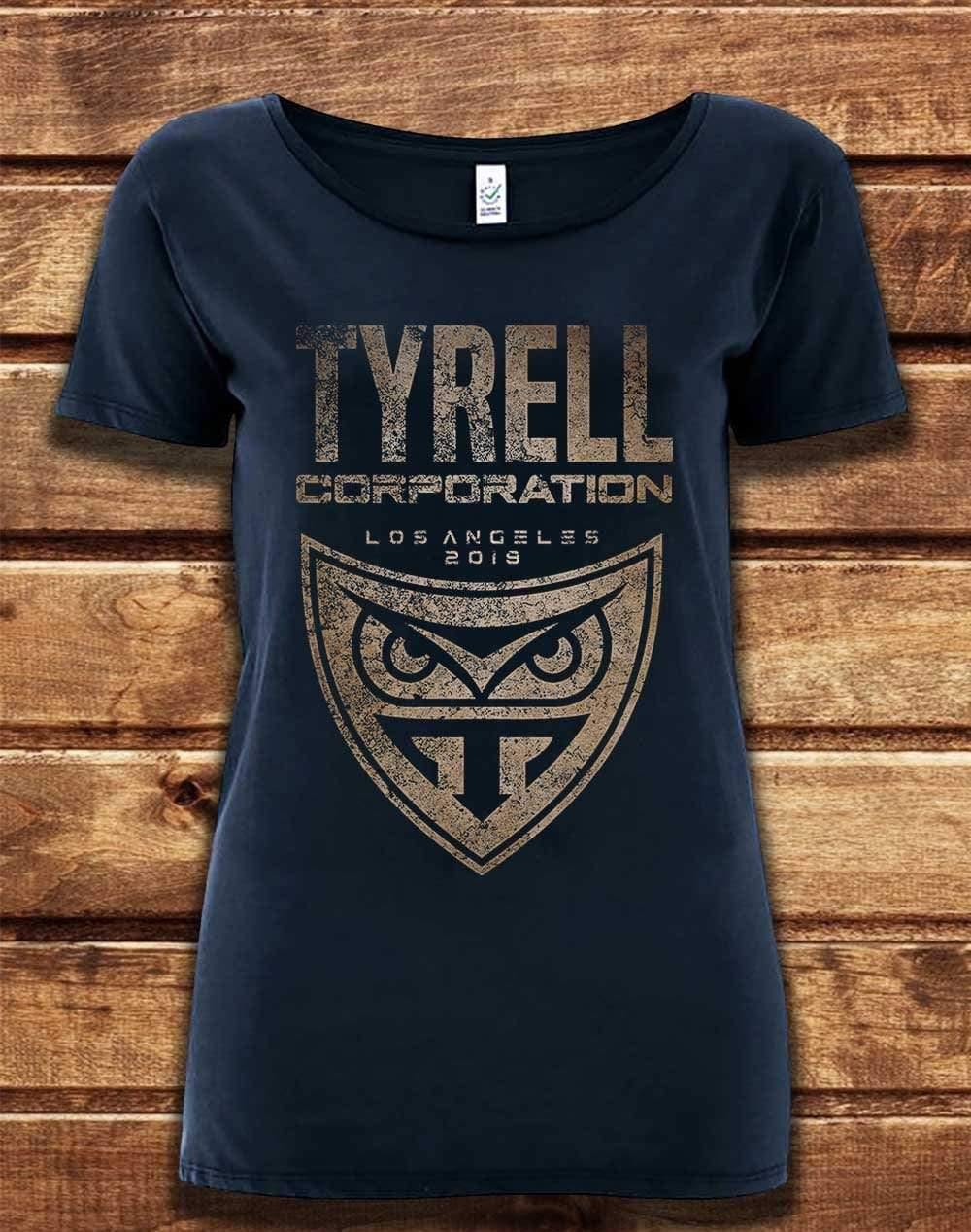 DELUXE Tyrell Corporation Distressed Logo Organic Scoop Neck T-Shirt 8-10 / Navy  - Off World Tees