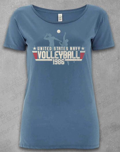 DELUXE US Navy Volleyball 1986 Organic Scoop Neck T-Shirt 8-10 / Faded Denim  - Off World Tees