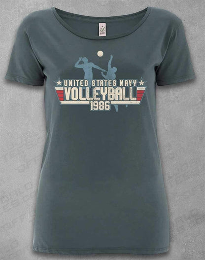 DELUXE US Navy Volleyball 1986 Organic Scoop Neck T-Shirt 8-10 / Light Charcoal  - Off World Tees