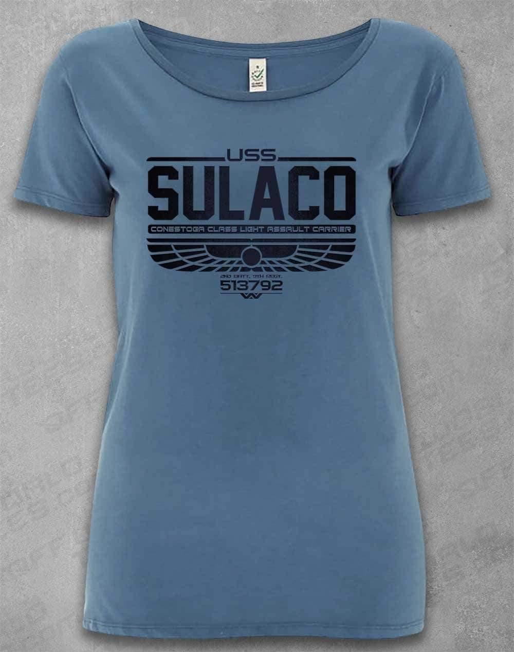 DELUXE USS Sulaco Organic Scoop Neck T-Shirt 8-10 / Faded Denim  - Off World Tees