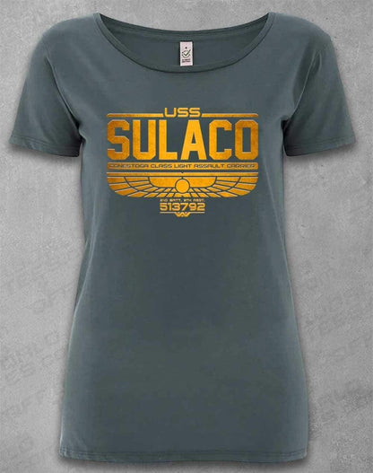 DELUXE USS Sulaco Organic Scoop Neck T-Shirt 8-10 / Light Charcoal  - Off World Tees