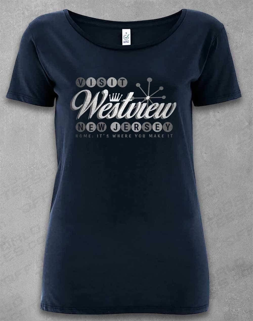DELUXE Visit Westview New Jersey Organic Scoop Neck T-Shirt 8-10 / Navy  - Off World Tees