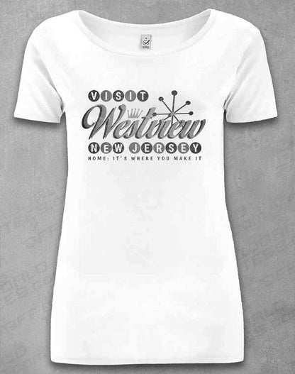 DELUXE Visit Westview New Jersey Organic Scoop Neck T-Shirt 8-10 / White  - Off World Tees