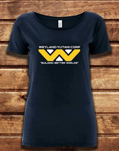 DELUXE Weyland Yutani Organic Scoop Neck T-Shirt 8-10 / Navy  - Off World Tees