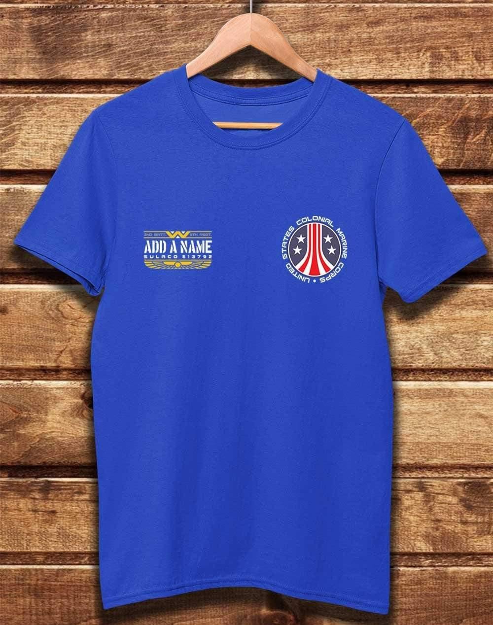 CUSTOMISABLE DELUXE Colonial Marine Organic Cotton T-Shirt XS / Bright Blue  - Off World Tees