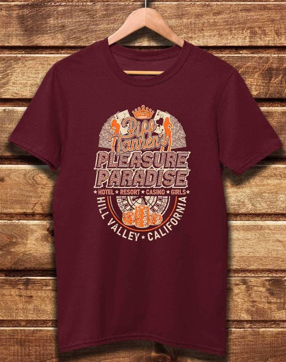DELUXE Biff Tannen's Pleasure Paradise Organic Cotton T-Shirt XS / Burgundy  - Off World Tees