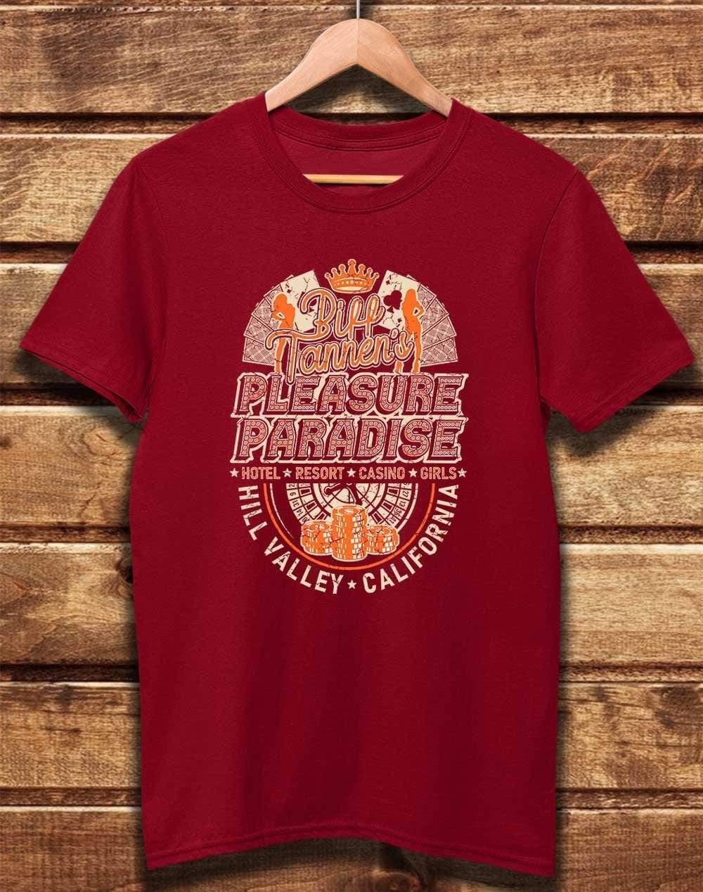 DELUXE Biff Tannen's Pleasure Paradise Organic Cotton T-Shirt XS / Dark Red  - Off World Tees