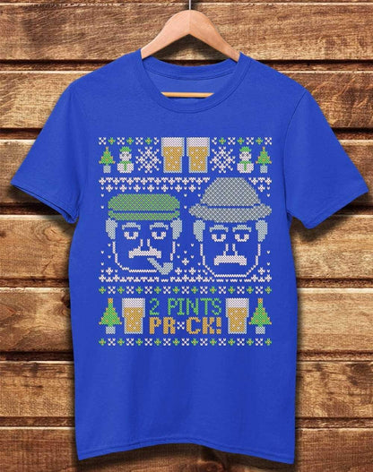 DELUXE Craiglang Christmas 2 Pints Knit Pattern Organic Cotton T-Shirt XS / Bright Blue  - Off World Tees