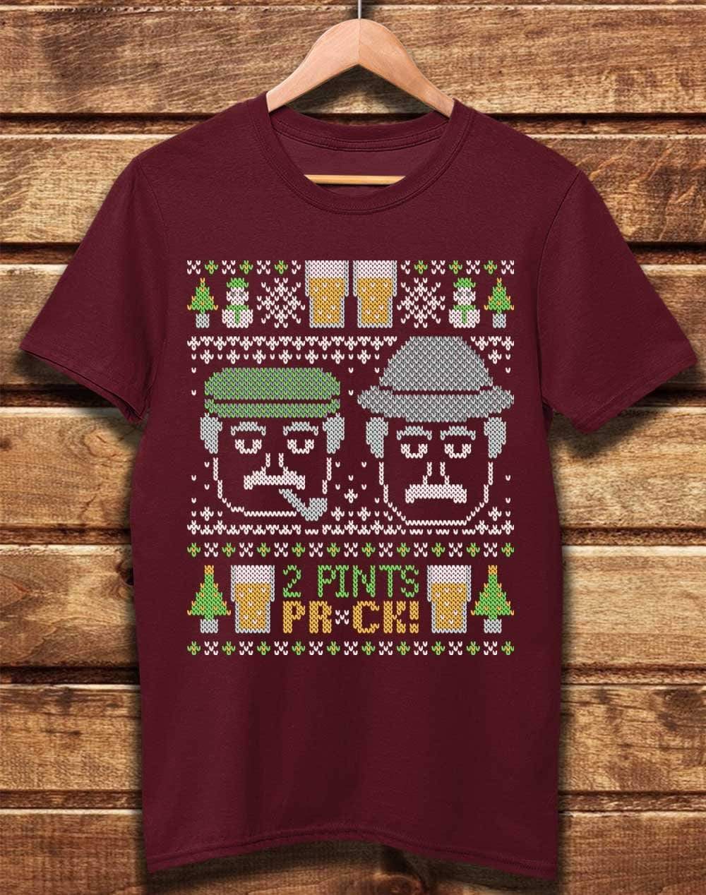 DELUXE Craiglang Christmas 2 Pints Knit Pattern Organic Cotton T-Shirt XS / Burgundy  - Off World Tees