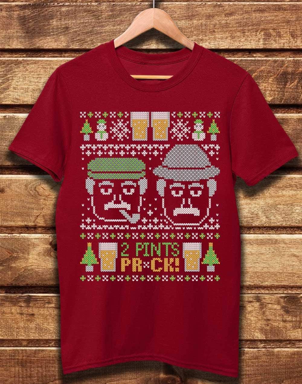 DELUXE Craiglang Christmas 2 Pints Knit Pattern Organic Cotton T-Shirt XS / Dark Red  - Off World Tees
