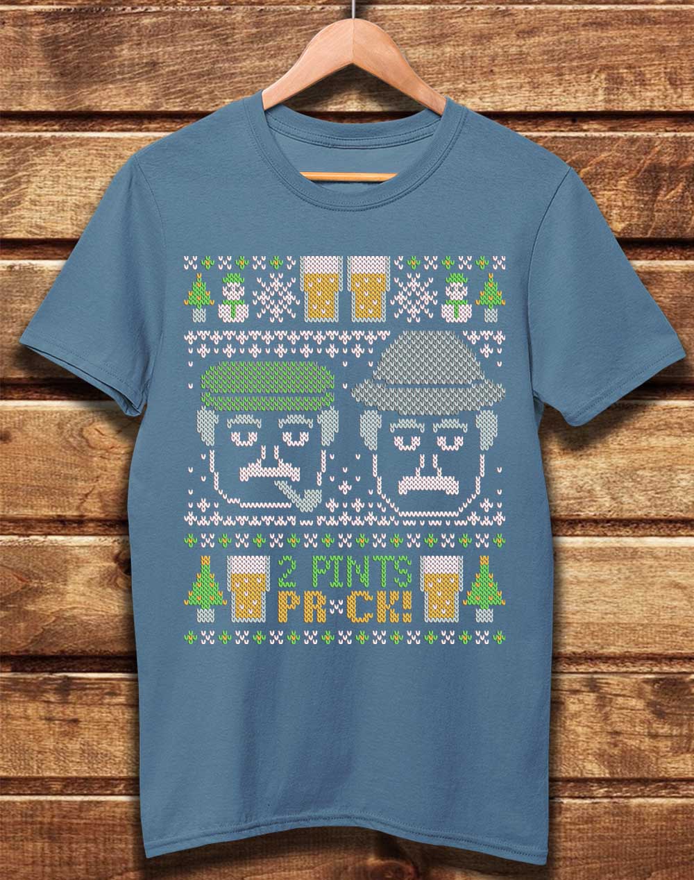 DELUXE Craiglang Christmas 2 Pints Knit Pattern Organic Cotton T-Shirt XS / Faded Denim  - Off World Tees