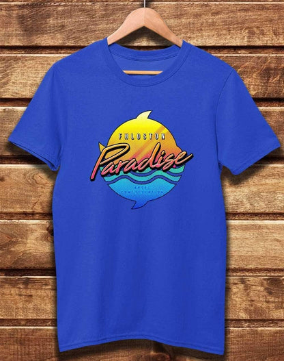 DELUXE Fhloston Paradise Neon Logo Organic Cotton T-Shirt XS / Bright Blue  - Off World Tees