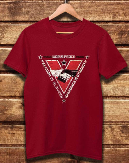 DELUXE INGSOC Triangular Slogans Organic Cotton T-Shirt XS / Dark Red  - Off World Tees