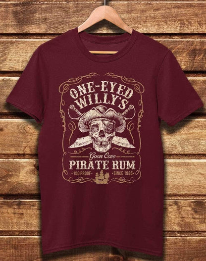 DELUXE One-Eyed Willy's Pirate Rum Organic Cotton T-Shirt XS / Burgundy  - Off World Tees