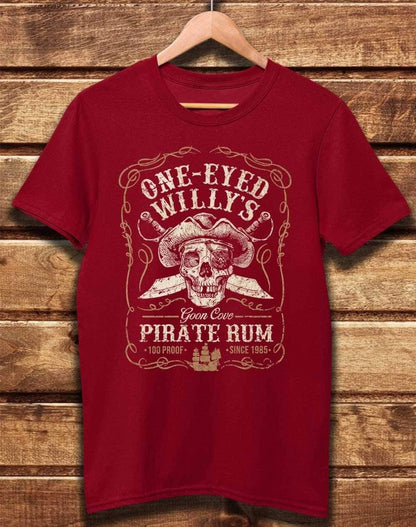 DELUXE One-Eyed Willy's Pirate Rum Organic Cotton T-Shirt XS / Dark Red  - Off World Tees