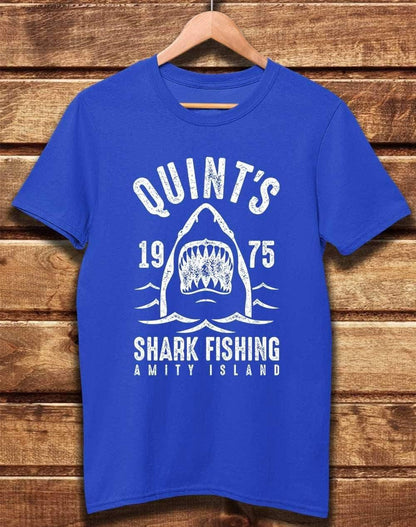 DELUXE Quint's Shark Fishing 1975 Organic Cotton T-Shirt XS / Bright Blue  - Off World Tees