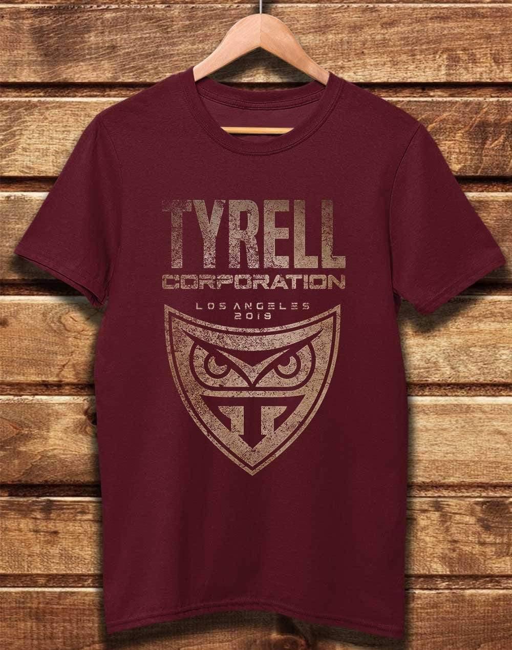 DELUXE Tyrell Corporation Distressed Logo Organic Cotton T-Shirt XS / Burgundy  - Off World Tees