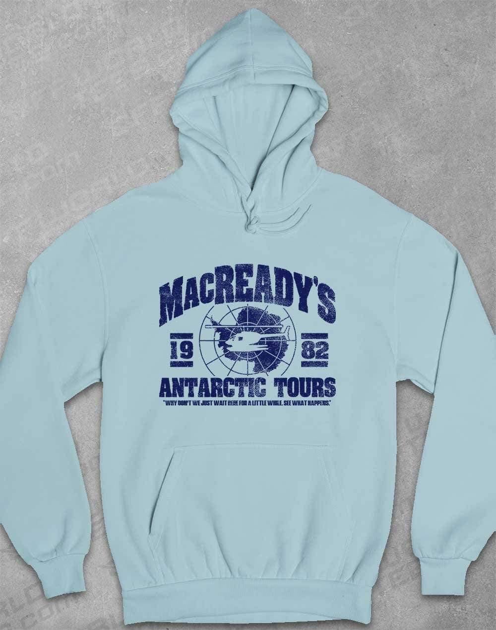 MacReady's Antarctic Tours 1982 Hoodie XS / Sky Blue  - Off World Tees