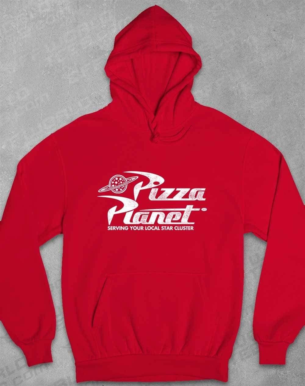 Pizza Planet Distressed Logo Hoodie XS / Fire Red  - Off World Tees