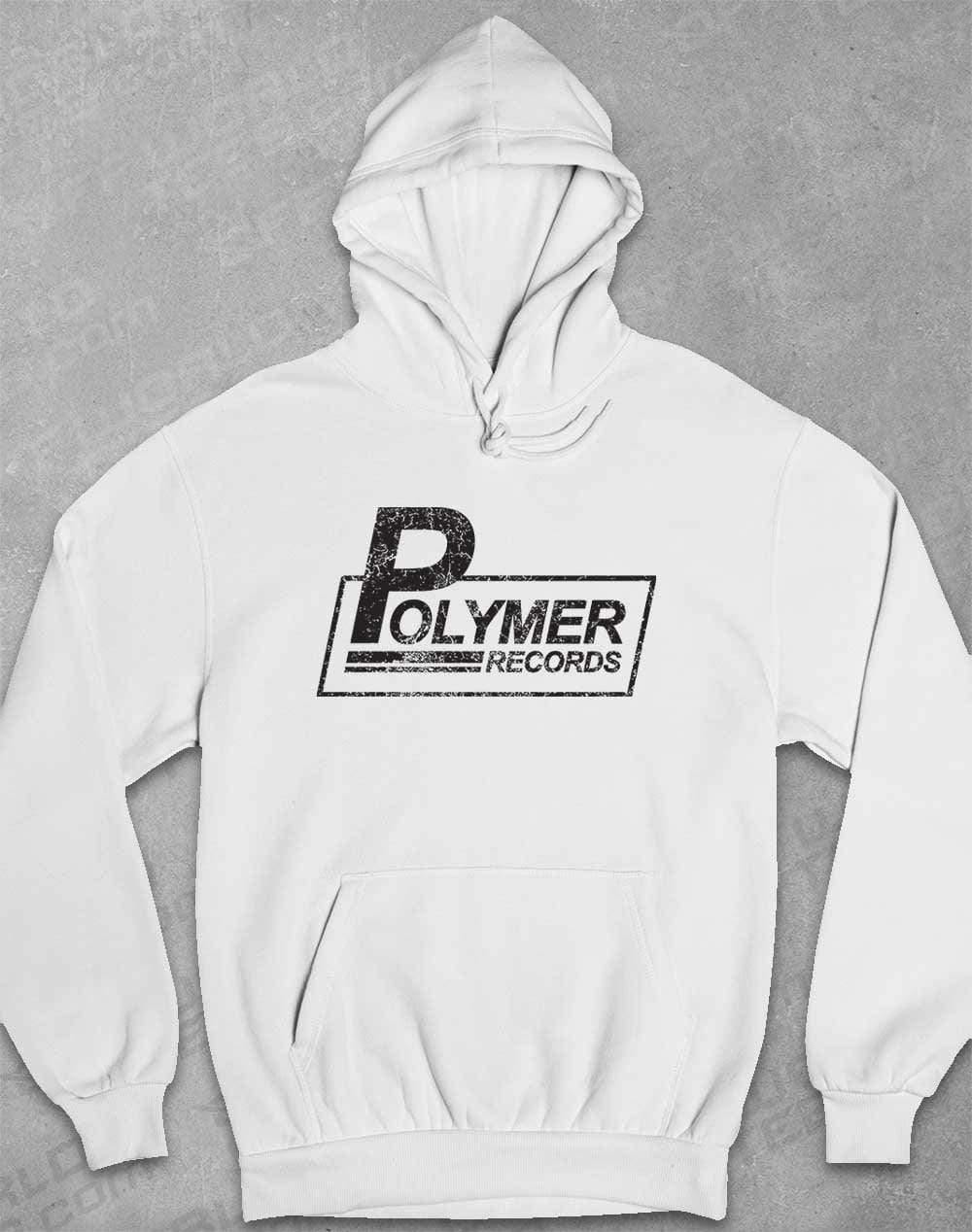 Polymer Records Distressed Logo Hoodie XS / Arctic White  - Off World Tees