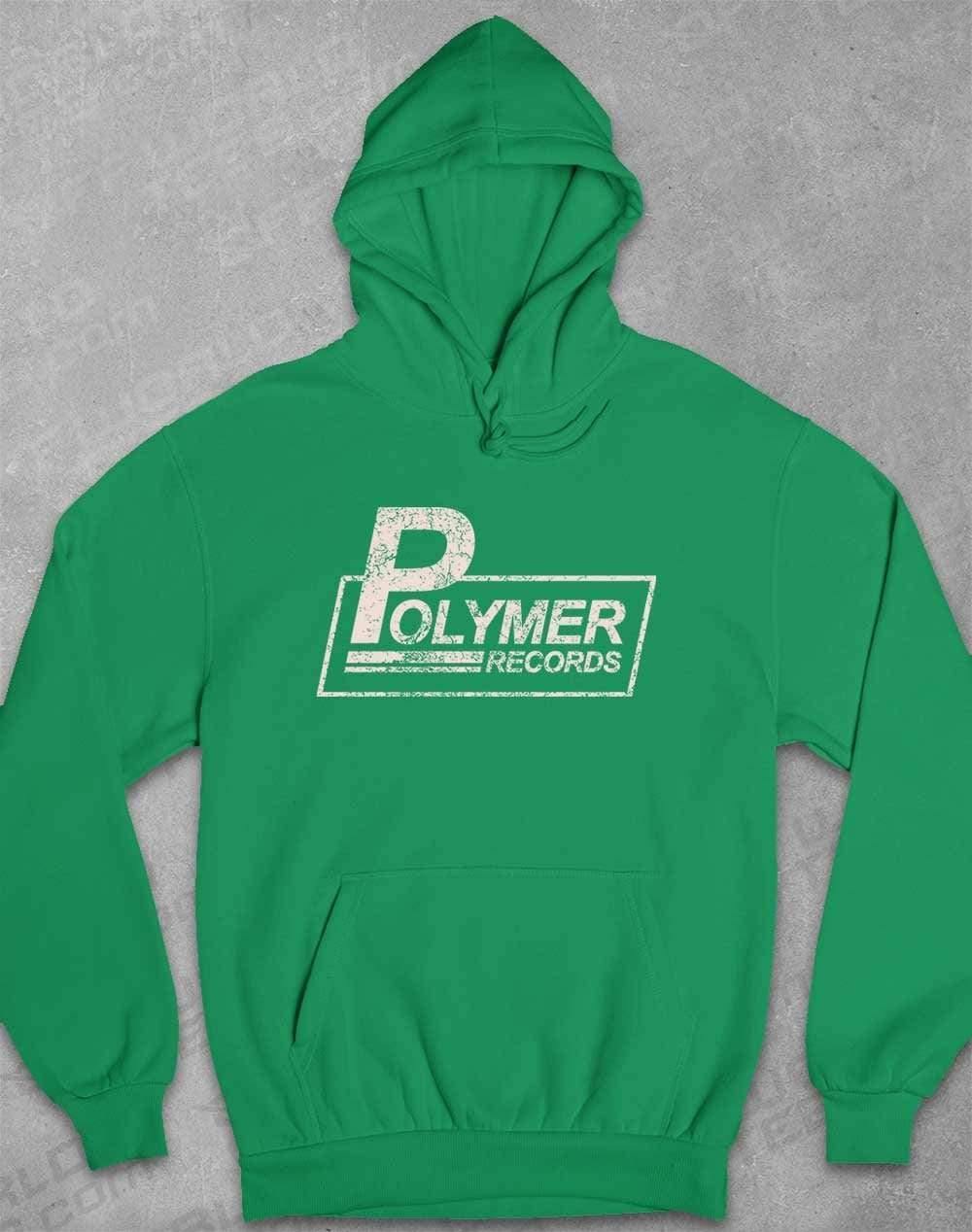Polymer Records Distressed Logo Hoodie XS / Irish Green  - Off World Tees