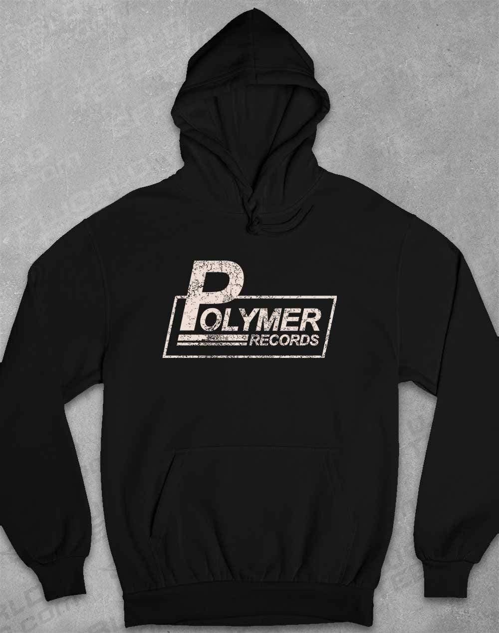 Polymer Records Distressed Logo Hoodie XS / Jet Black  - Off World Tees