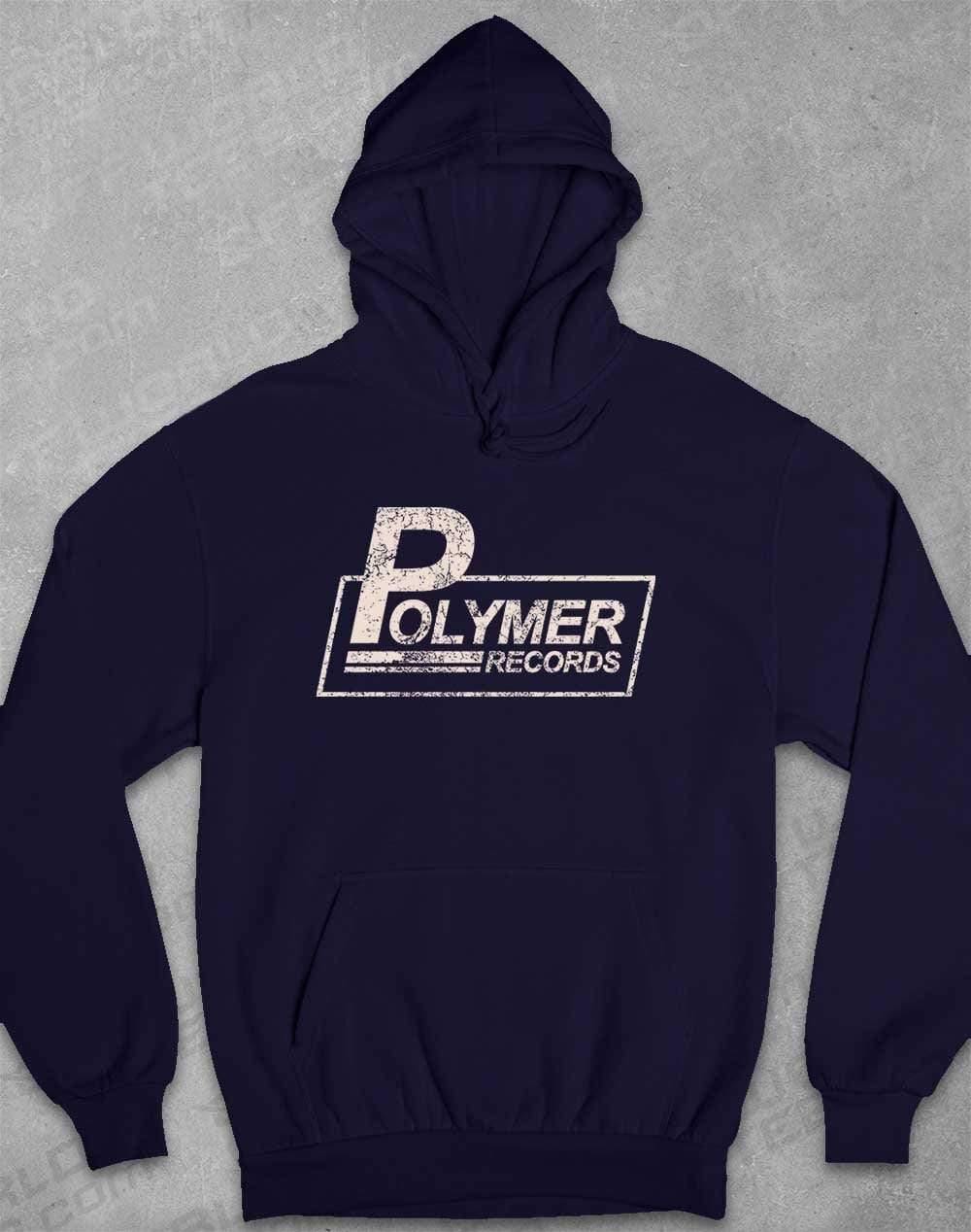 Polymer Records Distressed Logo Hoodie XS / Oxford Navy  - Off World Tees
