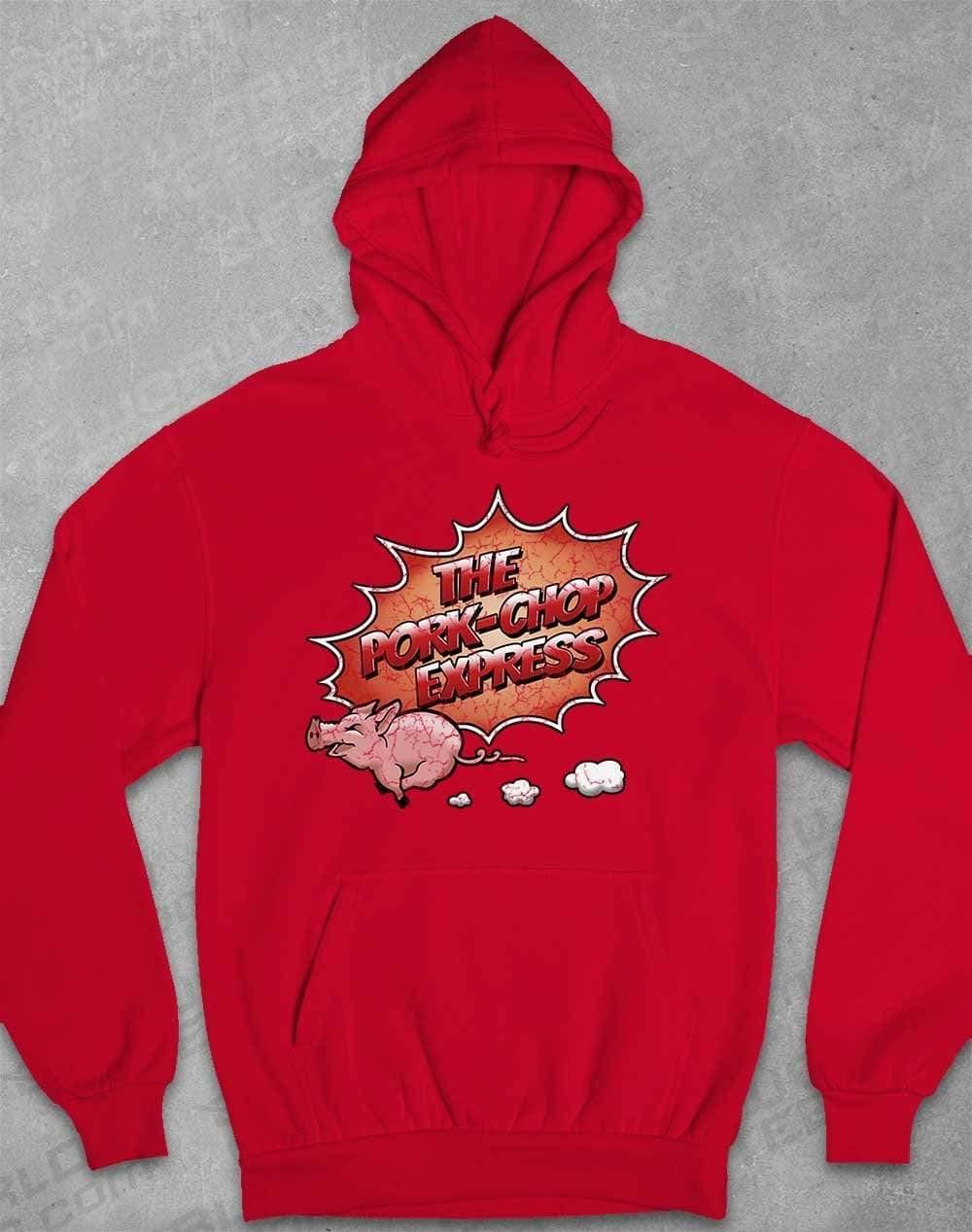 Pork Chop Express Distressed Logo Hoodie XS / Fire Red  - Off World Tees