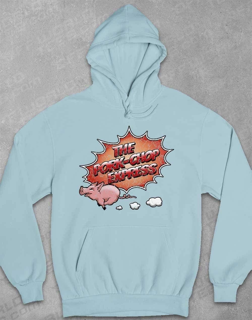 Pork Chop Express Distressed Logo Hoodie XS / Sky Blue  - Off World Tees