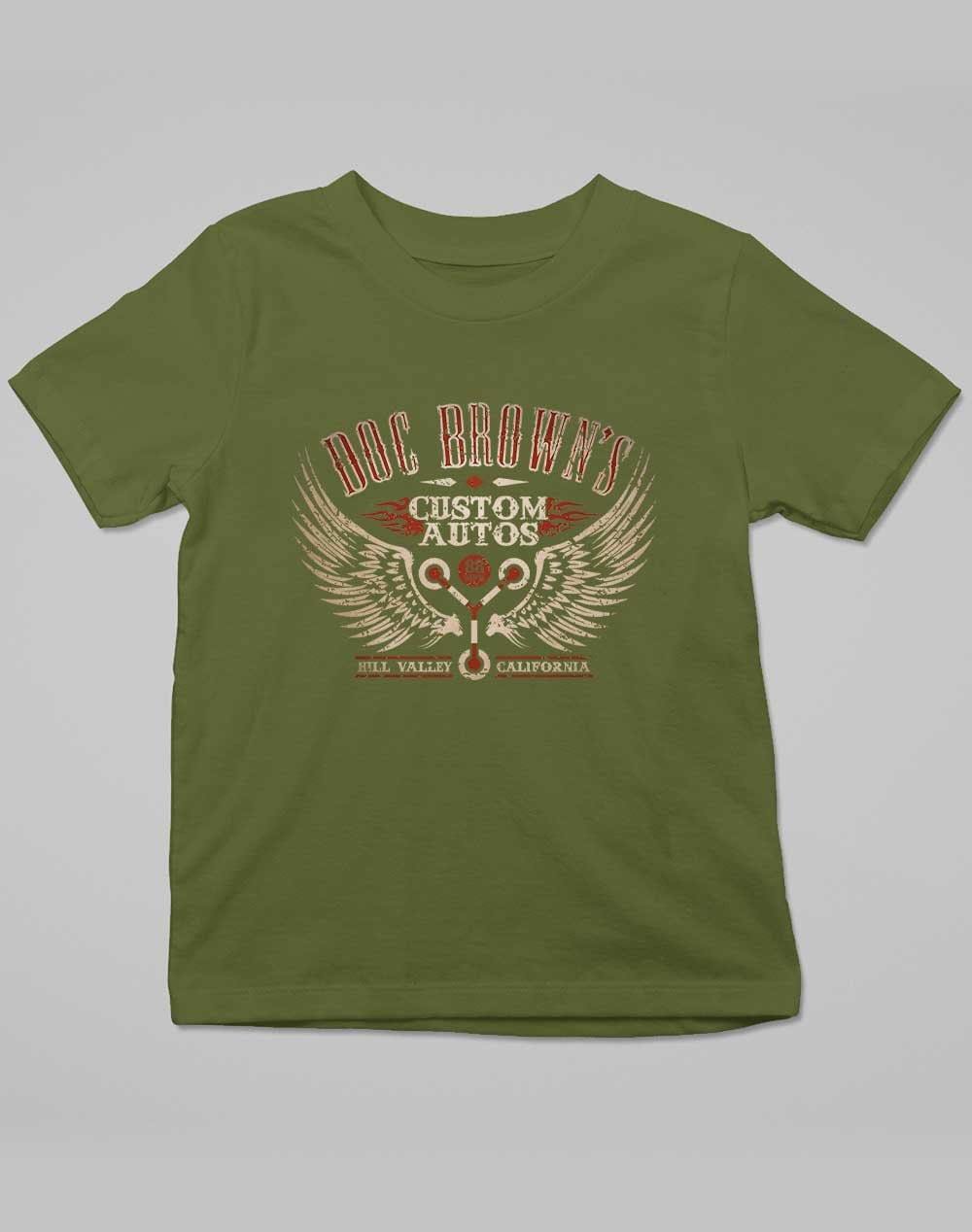 Doc Brown's Custom Autos Kids T-Shirt 3-4 years / Army  - Off World Tees