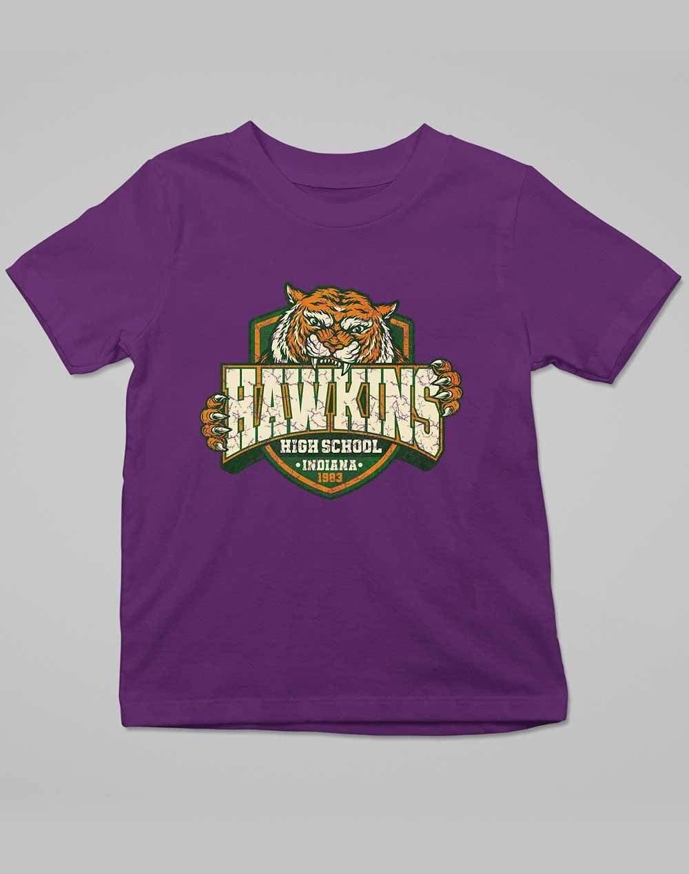 Hawkins High School Tiger Logo Kids T-Shirt 3-4 years / Dark Purple  - Off World Tees