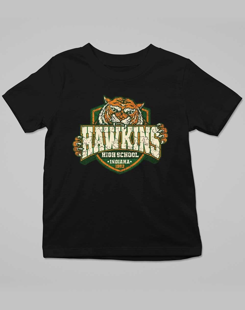 Hawkins High School Tiger Logo Kids T-Shirt 3-4 years / Deep Black  - Off World Tees