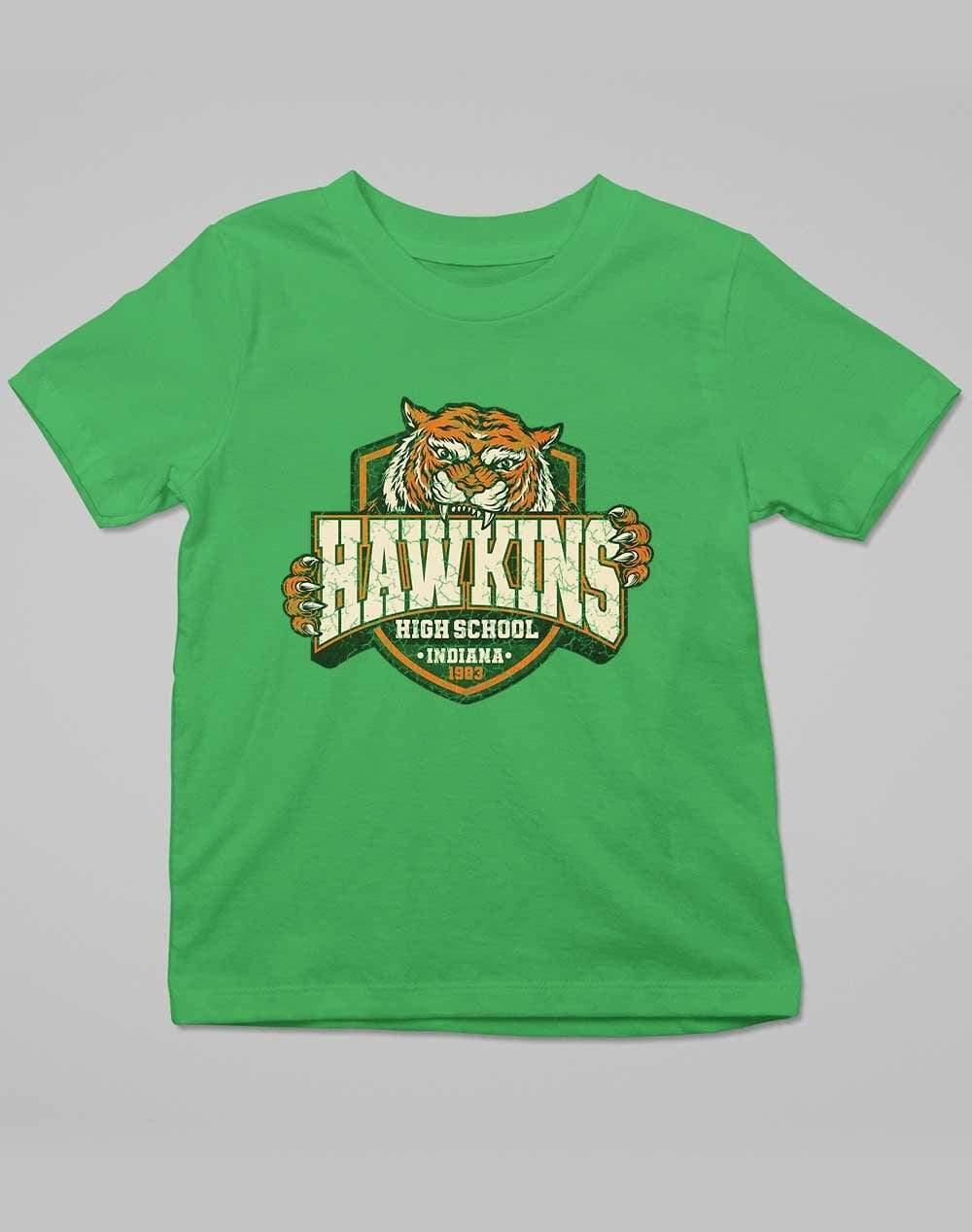 Hawkins High School Tiger Logo Kids T-Shirt 3-4 years / Kelly Green  - Off World Tees