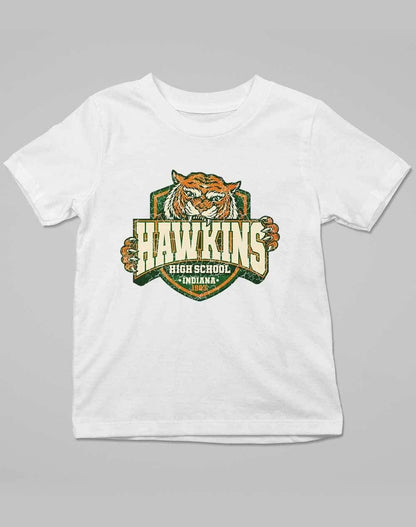 Hawkins High School Tiger Logo Kids T-Shirt 3-4 years / White  - Off World Tees