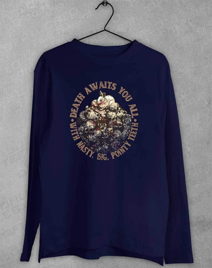 Death Awaits You Long Sleeve T-Shirt S / Navy  - Off World Tees