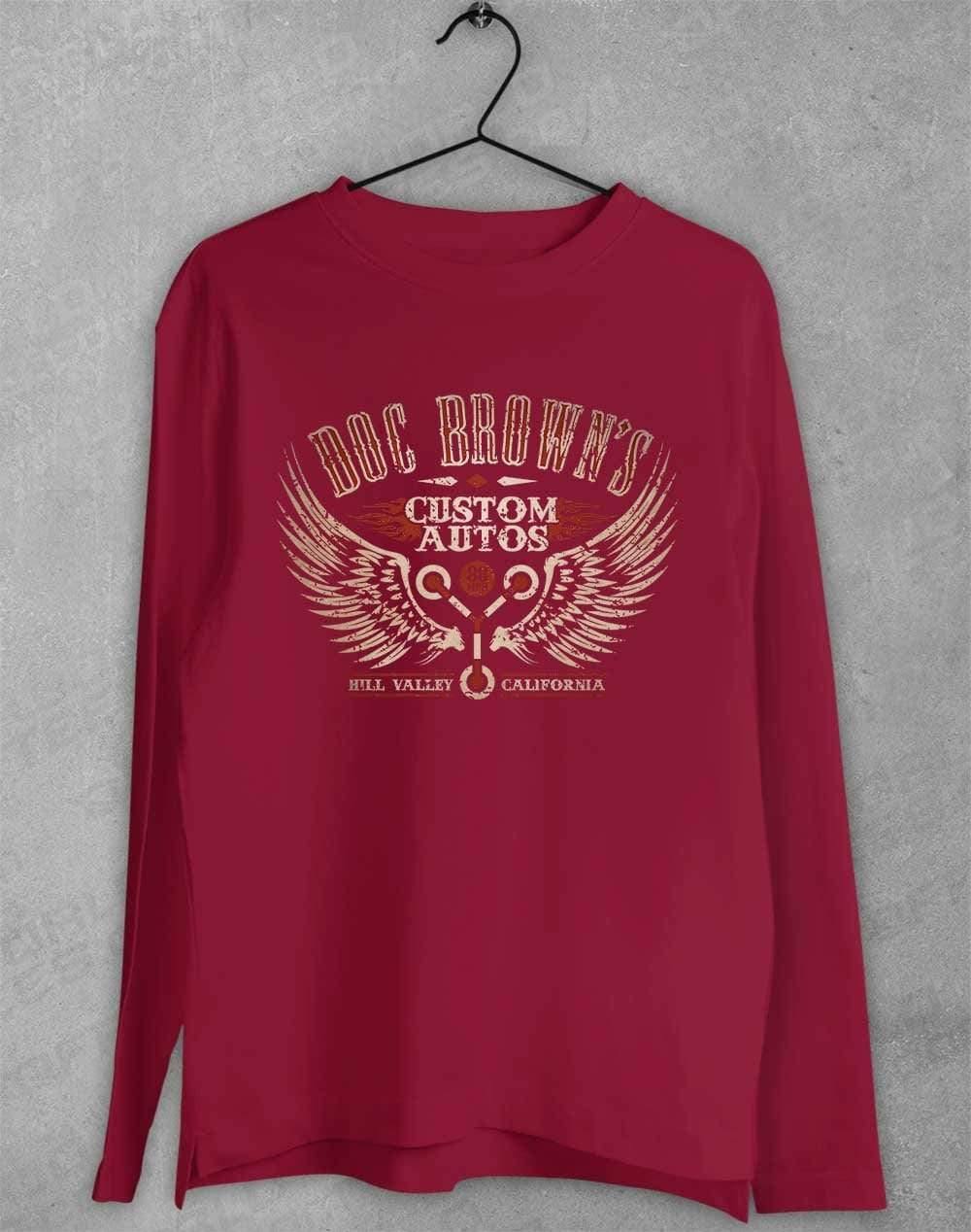Doc Brown's Custom Autos Long Sleeve T-Shirt S / Cardinal  - Off World Tees
