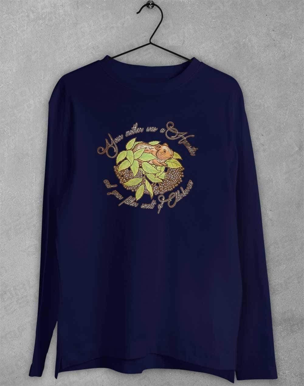 Hamster and Elderberries Long Sleeve T-Shirt S / Navy  - Off World Tees
